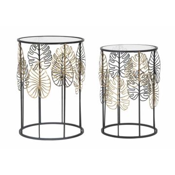 Kavos staliukų komplektas Foglie Glam, 2 vnt, Ø 38 × 55 cm ir Ø 33 × 50 cm