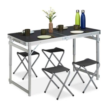 Kempingo stalo komplektas Relaxdays 10032549.0, 1 stalas ir 4 taburetės, 120 × 71 × 60 cm