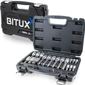 BITUXX šešiakampių antgalių rinkinys 17 vnt., juodas, MS-13383