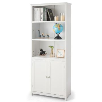 Книжный стеллаж, 3 открытые полки и нижний шкаф, Белый, 75 × 182 × 36 см