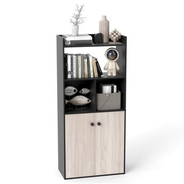 Книжный стеллаж, 3 уровня, двухдверный шкаф, чёрный, 60 × 140 × 30 см