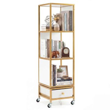 Книжный стеллаж, 4 полки с ящиком, Белый, 30 × 111 × 30 см