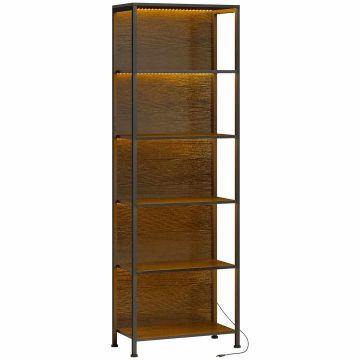 Bookshelf with LED lighting, 5 shelves, black, 60 x 30 x 179 cm