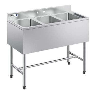 Commercial sink VEVOR JC-BAR-3B38-320, 3 compartments, 978 × 470 × 838 mm