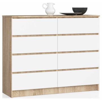 Комод AKORD K120, 8 ящиков, белый/дубовый, 120 × 99 × 40 см