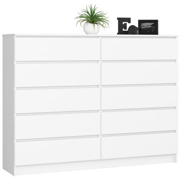 Комод AKORD K160, 10 ящиков, Белый, 160 × 121 × 40 см