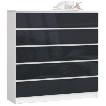 Комод AkordV2 K120, 10 ящиков, белый/серый, 120 × 121 × 40 см