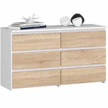 Chest of drawers CL100, 6 drawers, white/brown/grey, 100 × 57 × 35 cm