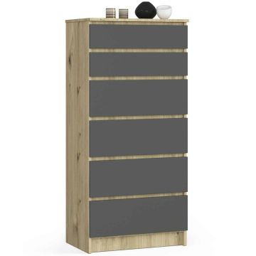 Комод NORE K120 с 6 ящиками, цвет дуб/серый