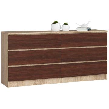 Комод NORE K160 с 6 ящиками, цвет дуб/темно-коричневый