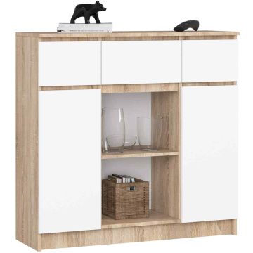 Комод K100, 2 дверцы и 3 ящика, коричневый/белый, 101 × 98 × 35 см