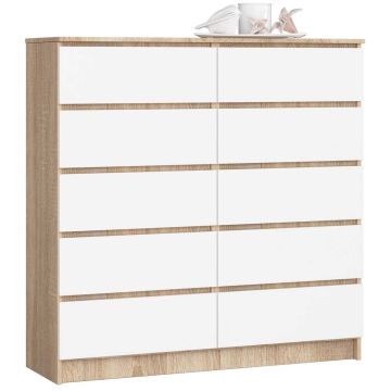 Комод K120, 10 ящиков, коричневый/белый, 120 × 121 × 40 см