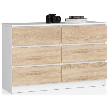 Комод NORE K120 с 6 ящиками, цвет дуб/белый
