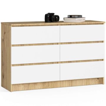 Комод K120 CLP, 6 ящиков, белый/дубовый, 120 × 77 × 40 см