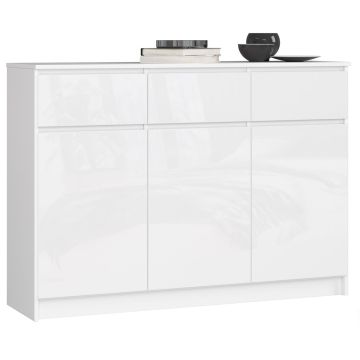 Комод K140 3D, 3 ящика и 3 дверцы, белый, 138 × 99 × 40 см