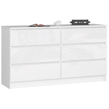 Комод NORE K140 с 6 ящиками, глянцевый белый.