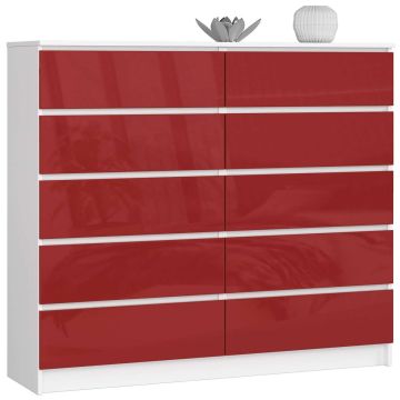 Комод K140 CLP, 10 ящиков, белый/красный, 138 × 121 × 40 см
