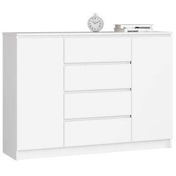 Комод K140 CLP, 2 дверцы и 4 ящика, Белый, 138 × 99 × 40 см