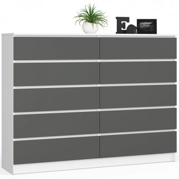 Chest of drawers K160, 10 drawers, white/grey, 160 × 121 × 40 cm