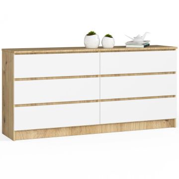 Chest of drawers K160, 6 drawers, white/brown, 160 × 77 × 40 cm
