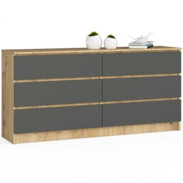 Chest of drawers K160, 6 drawers, brown/grey, 160 × 77 × 40 cm