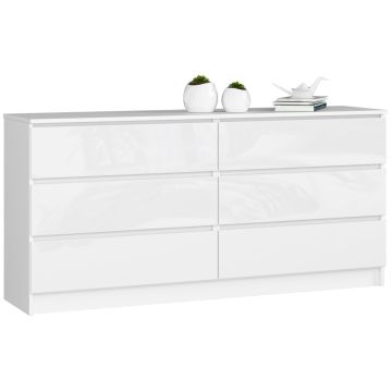 Комод NORE K160 с 6 ящиками, глянцевый белый.