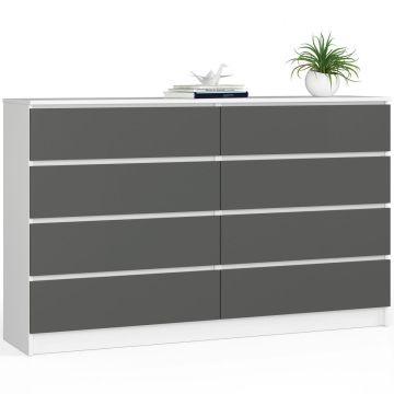 Комод K160, 8 ящиков, белый/серый, 160 × 99 × 40 см