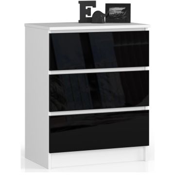 Комод NORE K60 с 3 ящиками, глянцевый черный