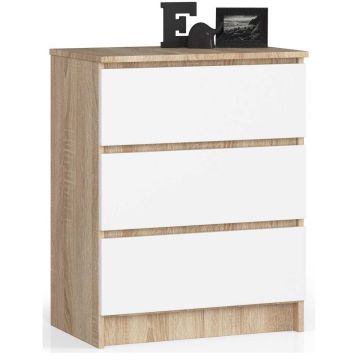 Комод NORE K60 с 3 ящиками, цвет дуб/белый