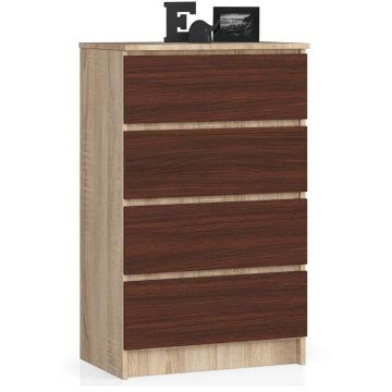 Комод NORE K60 с 4 ящиками, цвет дуб/темно-коричневый