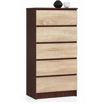 Комод K60, 5 ящиков, коричневый/дубовый, 60 × 121 × 40 см