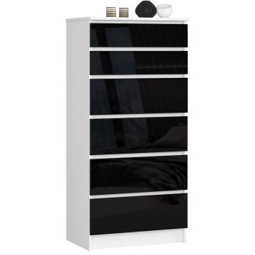 Комод NORE K60 с 6 ящиками, бело-черный