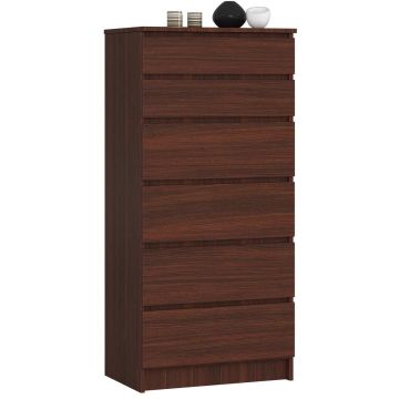 Комод NORE K60 с 6 ящиками, темно-коричневый.
