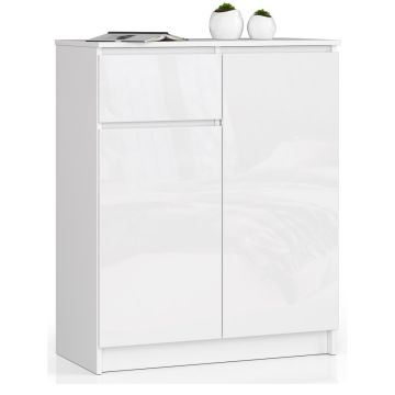 Комод K80, 2 дверцы и 1 ящик, Белый, 80 × 99 × 40 см