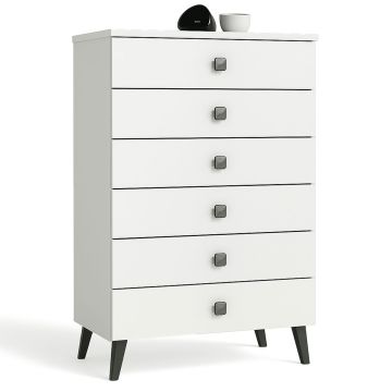 Комод MOBI K06, 6 ящиков, белый/чёрный, 60 × 104 × 37 см