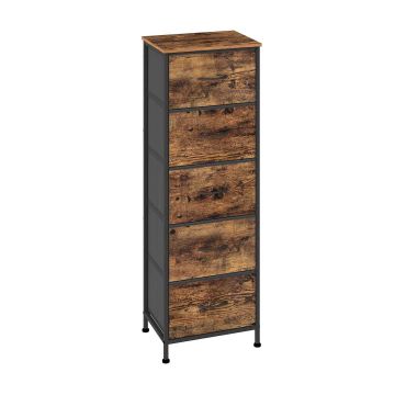 Komoda SONGMICS BELLAH, 5 stalčiai, ruda/juoda, 39,6 × 117,7 × 30 cm