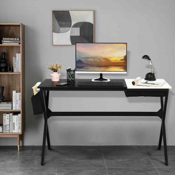 Computer desk, 1 drawer and storage box, Black/natural, 119.38 × 73.66 × 59.69 cm