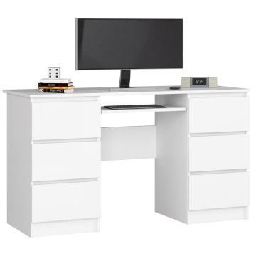 Computer desk A-11, 6 drawers, white, 135 × 77 × 50 cm