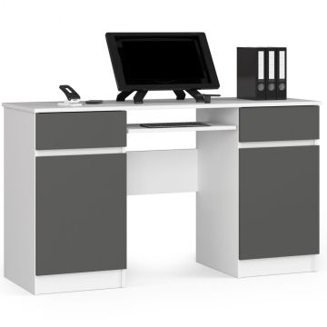 Computer desk A5, 2 drawers, white/grey, 135 × 77 × 50 cm