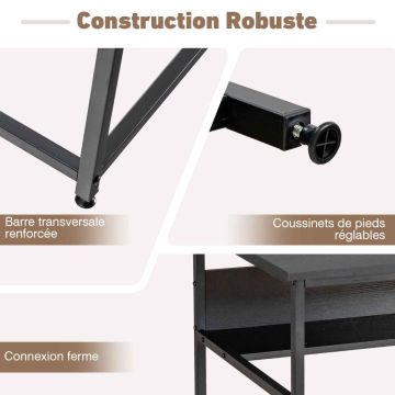 Computer desk, with shelf and CPU stand, black/brown, 120 × 60 × 75 cm