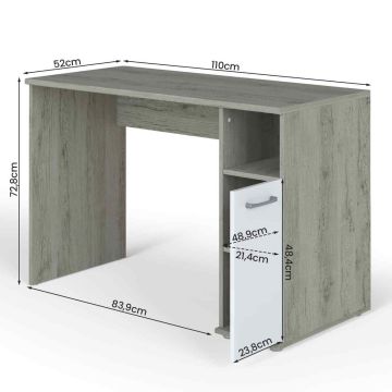 Computer desk, with cabinet, Gray, 110 × 72.8 × 52 cm