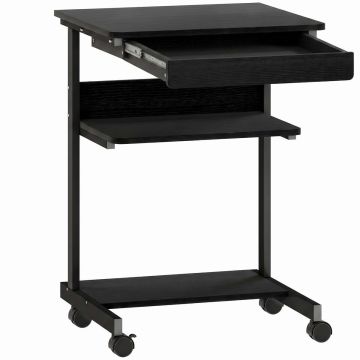 Computer desk, 1 drawer, 2 shelves, Black, 56 × 79 × 51 cm
