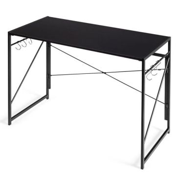 Computer desk, foldable, 6 hooks, black, 100.33 × 49.53 × 74.93 cm
