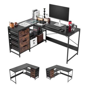 Компьютерный стол VEVOR, Г-образный, поворотный, 4 ящика, 150 × 110 × 75,5 см