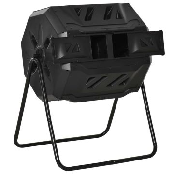 Compost bin, 2 chambers, 160 l, Black, 71 × 96 × 64 cm