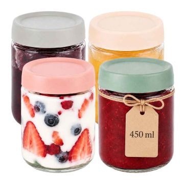 Konservavimo stiklainių rinkinys Relaxdays, 4 vnt., 450 ml, Ø 8,5 × 11,5 cm
