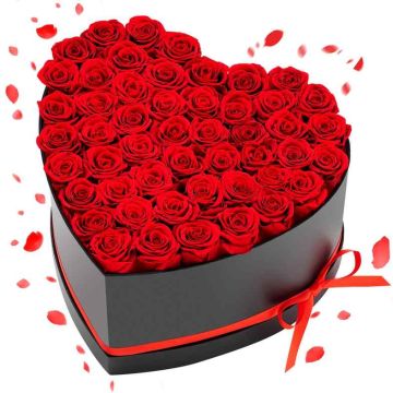 Preserved rose bouquet VEVOR Heart-50M, 50 roses, red, 280 × 280 × 165 mm