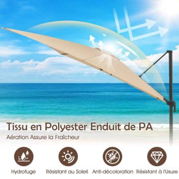 Cantilever outdoor umbrella 294x294 cm, with 360° rotation, groundless