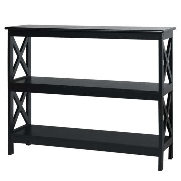 Console table, 2 open shelves, Black, 100 × 80 × 33 cm