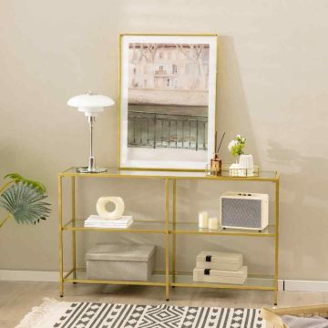 Console table, 3 tiers, Gold, 130 × 73 × 30 cm